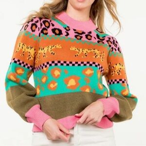 THML Pink and Orange Animal Print Sweater
